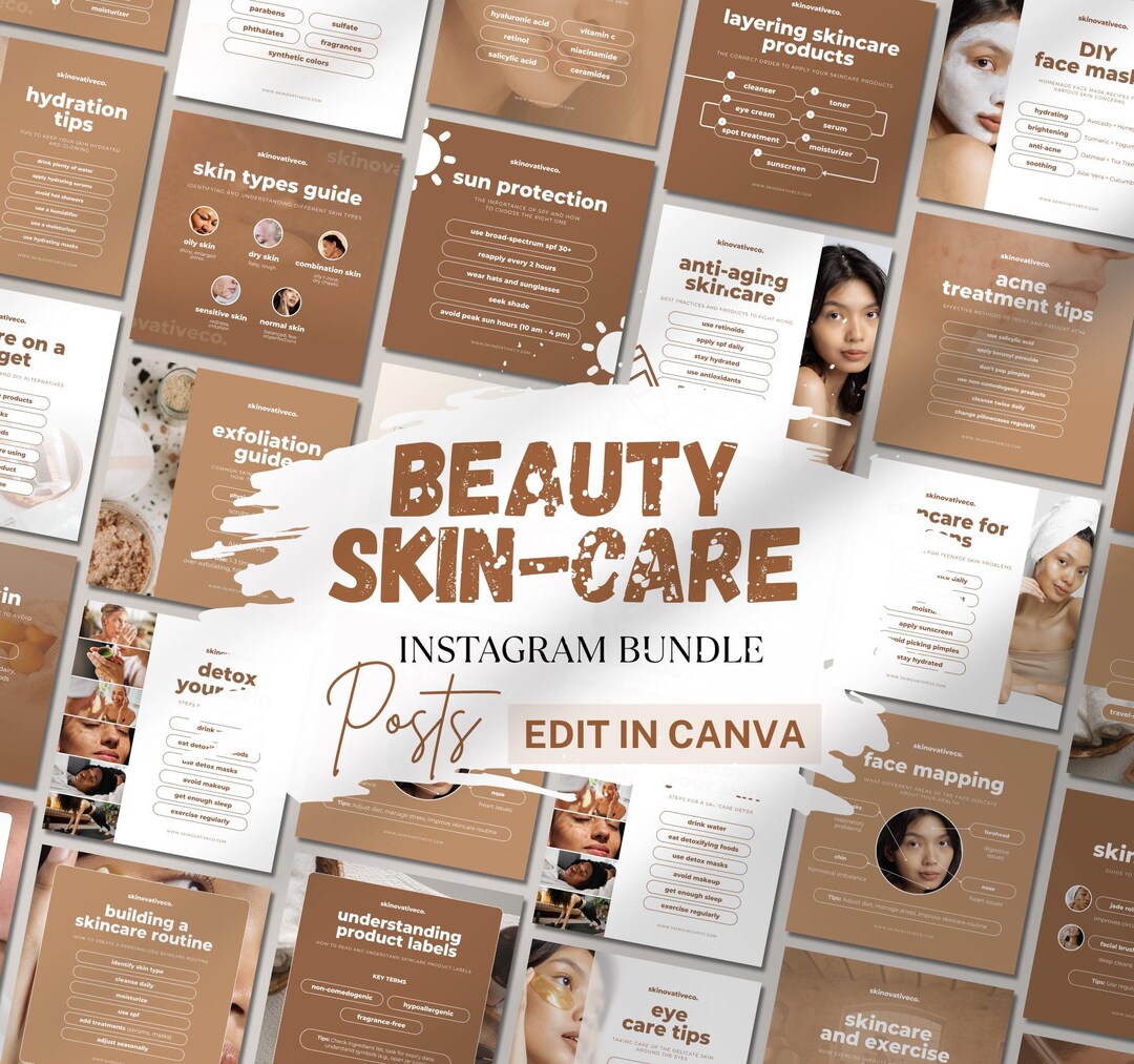 Beauty Skincare Instagram Post Templates: Canva Editable Social Media ...