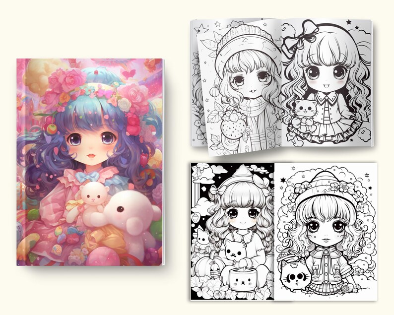 Cute Kawaii Coloring Book for Kids and Adults | Printable Digital Coloring Pages | Fun and Relaxing Kawaii Doodles for Stress Relief