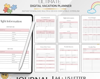 Digital Vacation Planner, Travel Itinerary Template, Packing List (PDF)