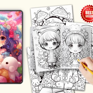 Cute Kawaii Coloring Book for Kids and Adults | Printable Digital Coloring Pages | Fun and Relaxing Kawaii Doodles for Stress Relief