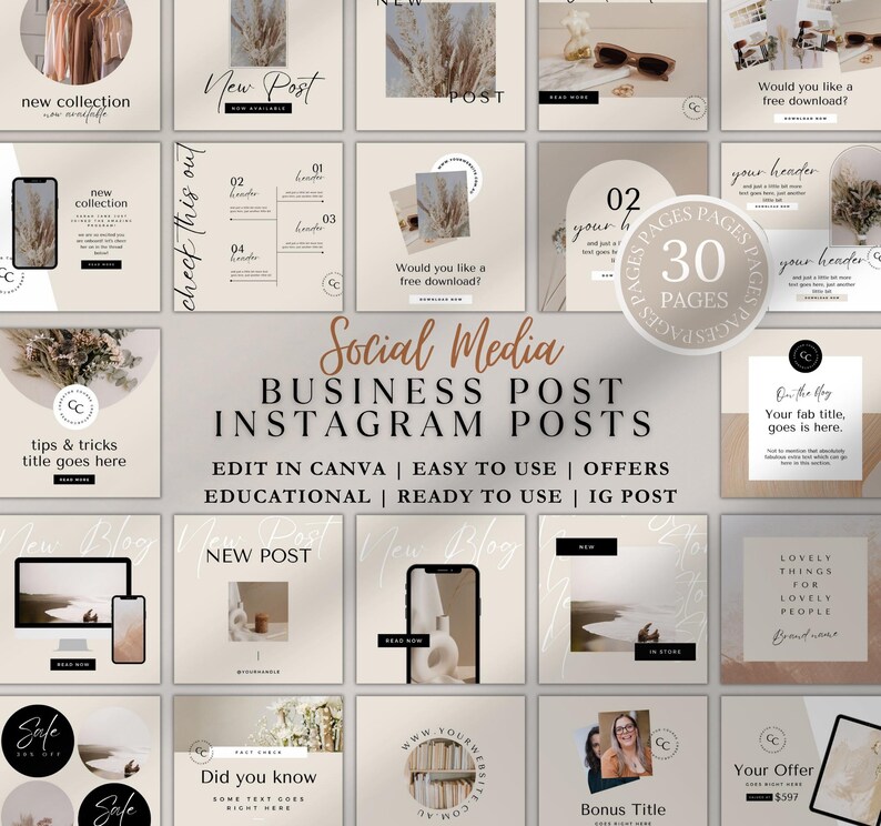 Business Instagram Post Template Bundle | Editable Canva Social Media Templates for Entrepreneurs, Coaches & Small Businesses