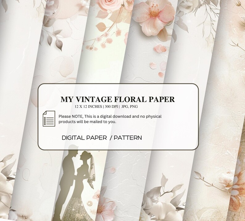 Vintage Floral Digital Paper Pack: Shabby Chic Scrapbook Backgrounds ...