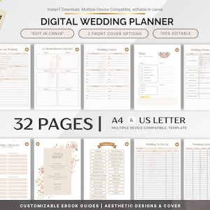 Digital Wedding Planner, Printable Bridal Organizer PDF, Wedding Checklist and Budget Tracker, Bride Planning Binder Download
