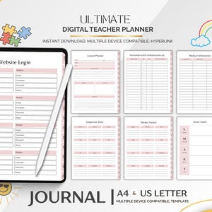 Teacher Planner, Digital Lesson Plan Organizer, Classroom Schedule Tracker, Gradebook and Attendance Sheets, Editable PDF for Educators