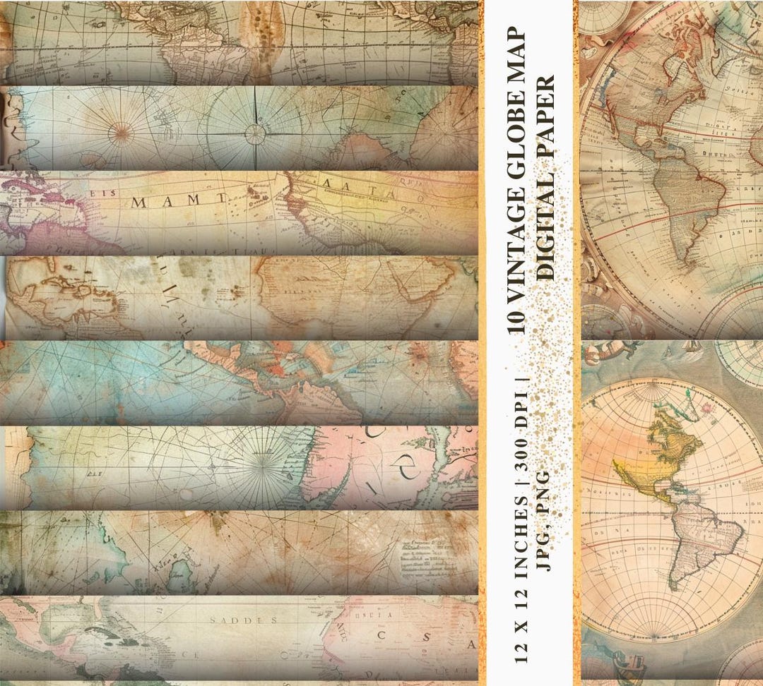 Vintage World Map Digital Paper Pack, Scrapbook, Gift Wrap (digital ...