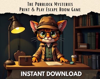 Escape Room Druckbares Spiel für Erwachsene & Familien | Rätsel-Puzzle-Spiel | Detektiv Escape Room | Die Purrlock Mysterien