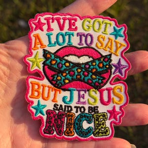 Sassy Christian Iron-On Patch | Jesus Said Be Nice, Leopard Lips (Embroidered)