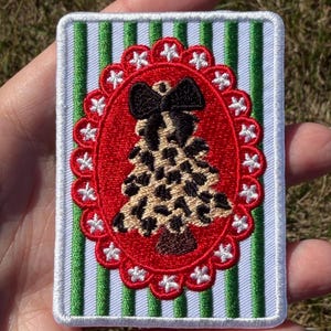 Leopard Print Christmas Tree Embroidered Patch | Preppy Holiday Hat Accessory(Iron on)