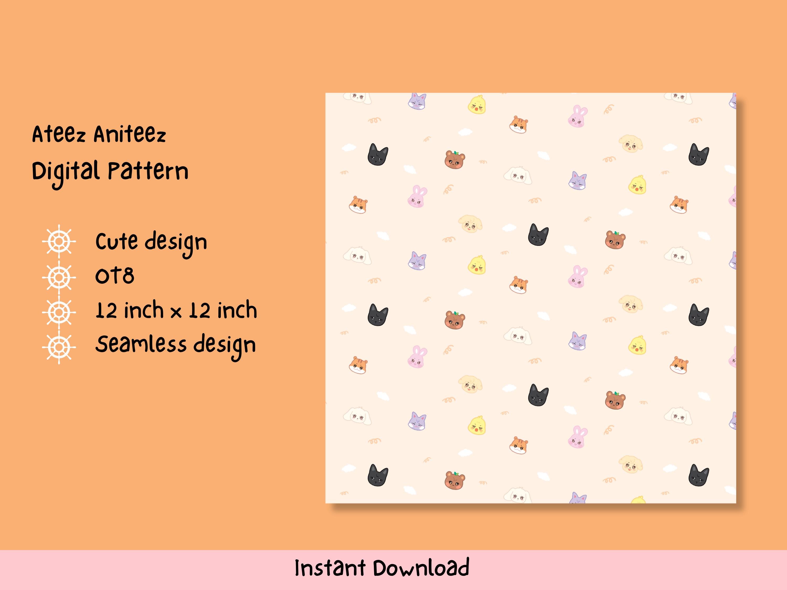 Aniteez Seamless Pattern: Ateez OT8 Kpop Fan Art (12x12