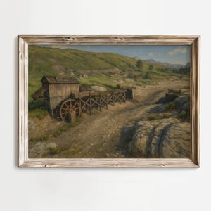 Póster de pintura al óleo de Old Greenbank Mill (RDR2) / Mapa de Lemoyne / Arte mural de Old Greenbank Mill / Naturaleza de Red Dead Redemption 2 / Regalo para gamers