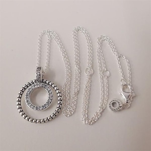 pandora signature pavé pavé and beaded pendant necklace  -45cm