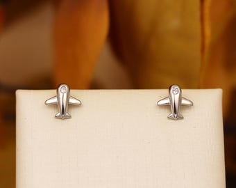 Pendientes de plata de ley S925 con forma de avión - Pendientes minimalistas con micropavé