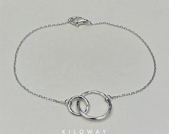 Sterling Silver Double Circle Bracelet – Interlinking Open Circle Bracelet, Perfect for Sisters