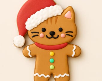 Santa Cat_Gingerbread Cookie Cutter | Christmas Cat Cookie | Holiday Pet Cookie | Santa Paws Cookie Cutter