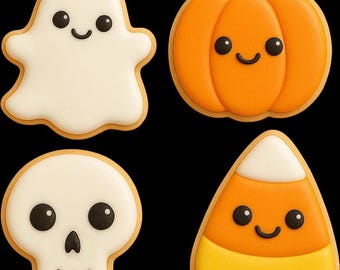 Kawaii Halloween_Set Cookie Cutter | Cute Ghost, Pumpkin, Candy Corn & Skull | Spooky Cute Cookie Cutters