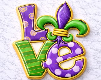 Love Fleur Mardi Gras LOVE Koekjesuitsteker met Fleur de Lis-stempel
