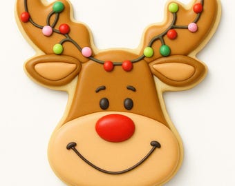 Reindeer Face Cookie Cutter | Rudolph Christmas Cookie | Holiday Reindeer Baking Cutter | Cute Christmas Cookie