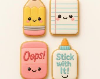 Kawaii Back-to-School Cookie Cutter Set - Pencil, Notebook, Eraser, and Glue! - Get all Four Cutters
