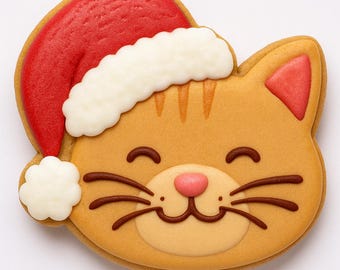 Santa Cat_Face Cookie Cutter | Christmas Cat Cookie | Holiday Pet Cookie | Cat Lover Baking Cutter | Santa Paws Collection