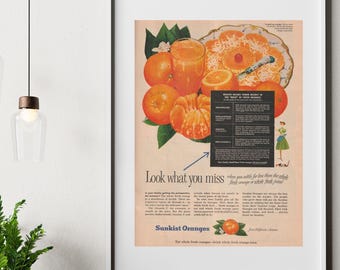 Vintage Sunkist Print: 1950s Orange Advertisement (Digital Download)