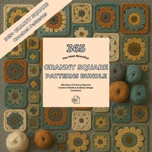 365 patrones de cuadrados de la abuela, paquete de patrones de crochet definitivos, patrón de crochet para principiantes, descarga digital instantánea