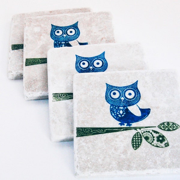 Coaster Set of 4, Owl Coasters, Owl Gifts, Owl Decor