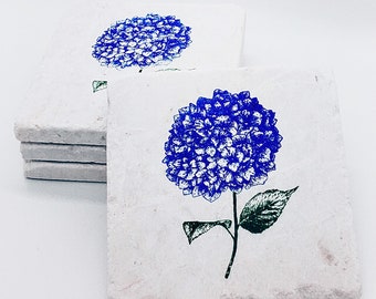 Hydrangea Tile Coasters, Home Decor, Table Decor Flower, Drink Coasters Set of 4