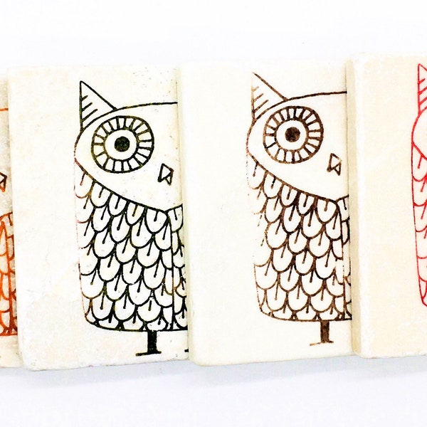 Owl Coasters, Drink Coaster Set, Owl Decor, Set of 4, Owl Gifts, Barware