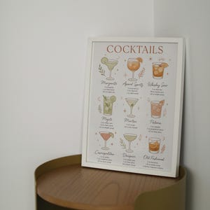 Impresión de recetas de cócteles clásicos, póster de cócteles, instrucciones para preparar cócteles, receta de cócteles, decoración de cocina, regalo de cóctel, póster de bar, mezclador de cócteles