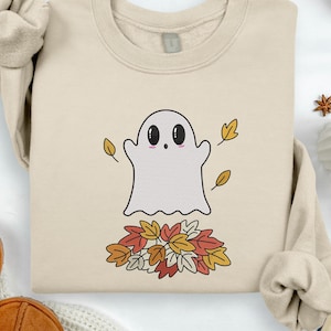 Embroidered Cute Ghost Sweatshirt, Autumn Cozy Season Sweatshirt, Pumpkin, Embroidered Mushroom Sweater, Halloween Sweatshirt, Fall Apparel