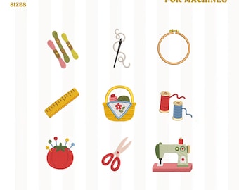 Sewing Room Mini Icon Embroidery Bundle, Vintage Sewing Machine Embroidery Design, Craft Lover Machine Embroidery Pattern, INSTANT DOWNLOAD