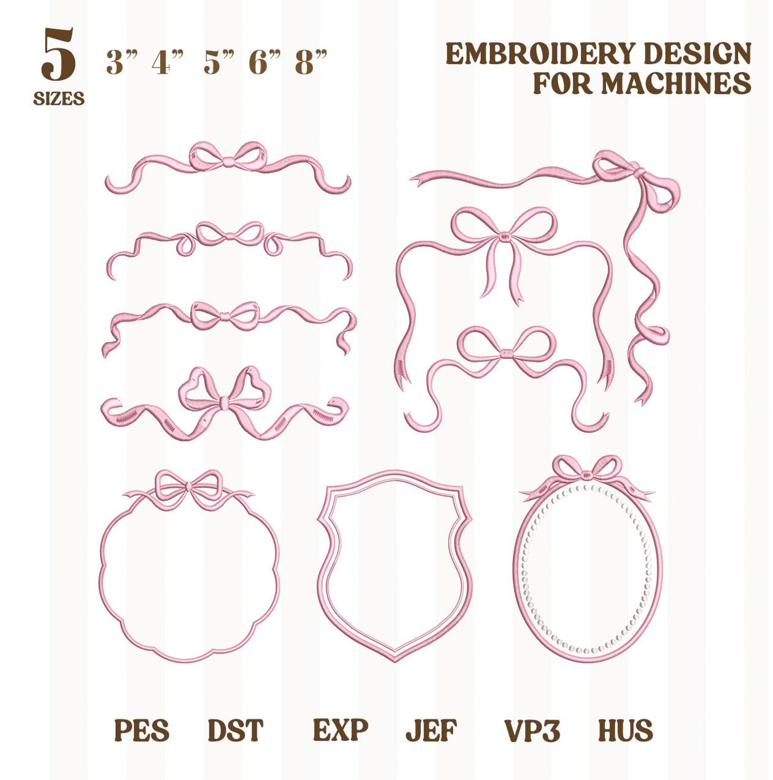 Ribbon Bow Wreath Crest Monogram Frame Machine Embroidery Design ...