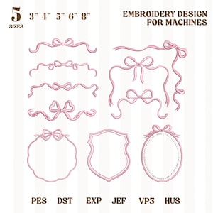 Ribbon Bow Wreath Crest Monogram Frame Machine Embroidery Design Collection, Monogram Frame Embroidery, Coquette Bow, Frame