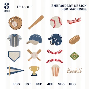Baseball Embroidery Design Bundle, Cute Sports Icons for Boys, Little League Machine Embroidery Pattern, Kids Shirt Patch, PES DST JEF
