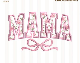 Motif de broderie appliqué maman, fichier de broderie fête des mères, maman ruban, cadeaux pour la fête des mères, motifs de broderie maman coquette