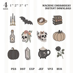 Gothic Halloween Embroidery Design Bundle, Spooky Mini Icons, Skull Pumpkin Bat Witchy Machine Embroidery Files, Pes Dst, INSTANT DOWNLOAD