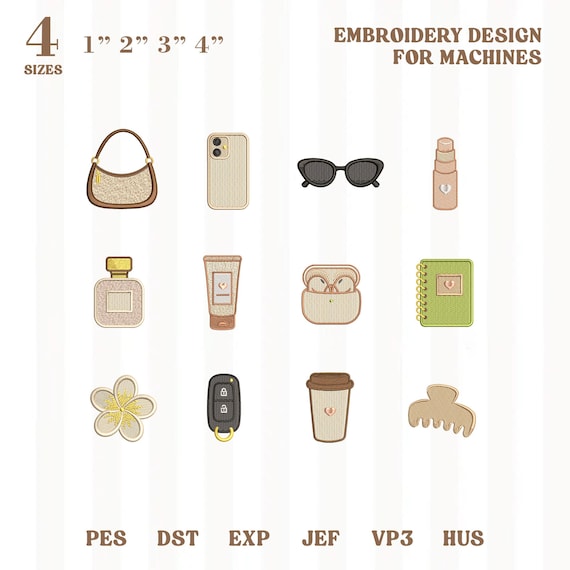 Clean Girl Mini Embroidery Bundle, Neutral Aesthetic Machine Embroidery Designs, Trendy Coquette Lifestyle Icon Set, INSTANT DOWNLOAD
