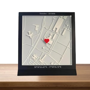 Décoration de table 3D personnalisée carte cœur – votre endroit spécial comme image murale unique et cadeau de décoration de table anniversaire d'amour