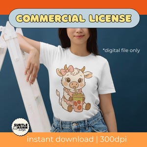 Highland Cow Strawberry Matcha | Boho Minimalist Line Art Digital PNG