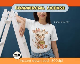 Highland Cow Strawberry Matcha PNG