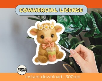 Highland Cow Strawberry Matcha | 3D Plushie Style