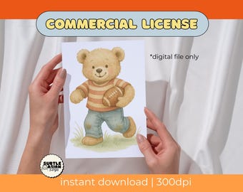 Sporty Football Teddy Bear Nursery Wall Art PNG