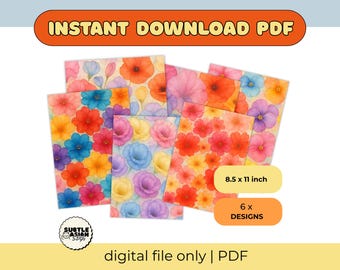 Alcohol Ink Flowers Digital Paper | Scrapbook, Junk Journal (Instant Download PNG)