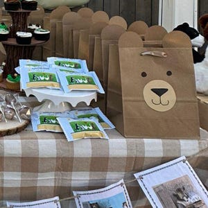 Sacchetti portaconfetti a forma di orso del bosco – Sacchetti in carta kraft per baby shower e feste di compleanno