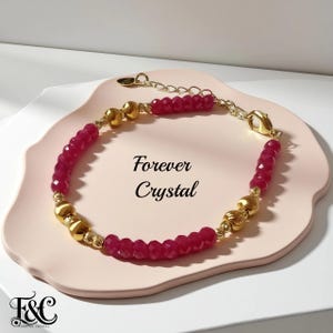July Birthstone Jewelry - Ruby Bracelet – 4mm High Quality Red Corundum –18K Gold Plated – Adjustable Healing Bracelet for Her