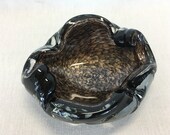 Murano Italian Art Glass Cigar Ashtray Bowl Black Encased Gold Metallic Fleck Swirl 1950 39 s Mid Century Modern