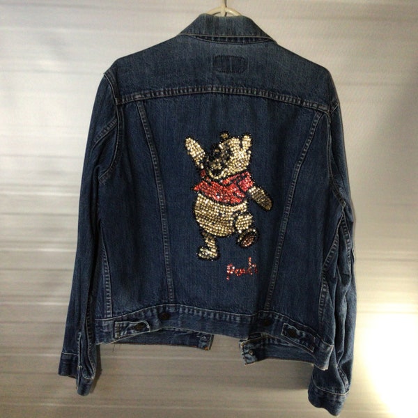 1990's Levi Strauss Denim Jacket Women's Size 42 w/ Sequin Winnie the Pooh