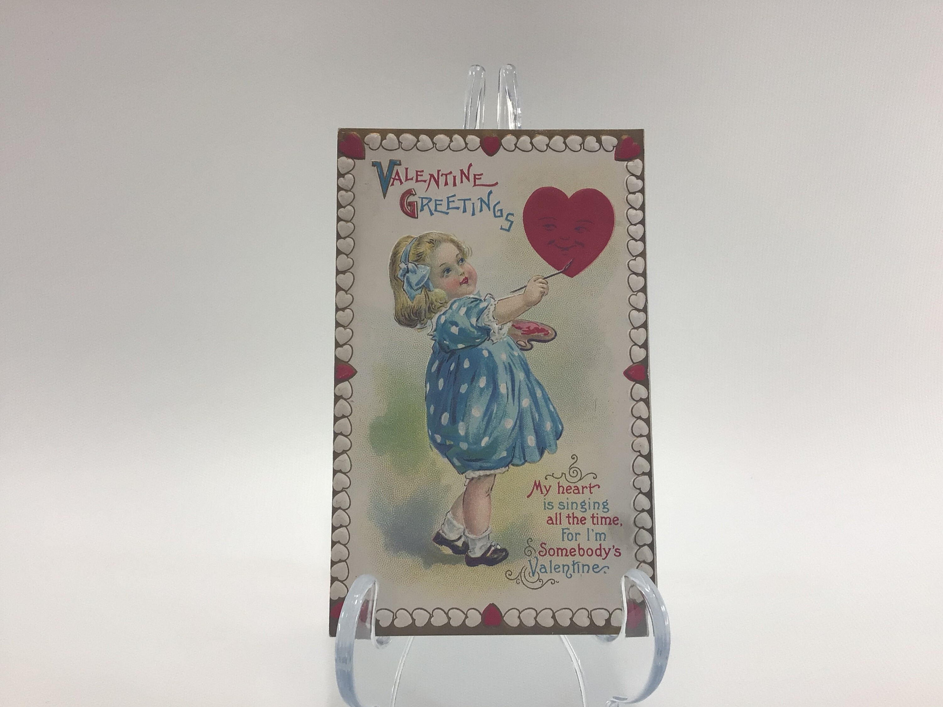 Vintage Valentine's Day Card With Girl Handing Boy a Card Mechanical  Greeting Cards Hearts Cupid Love Holiday Decor Ephemera 