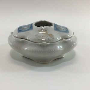 Ceramic Hair Receiver Applied Swans Motif Collectible Victorian Era Vanity Decor