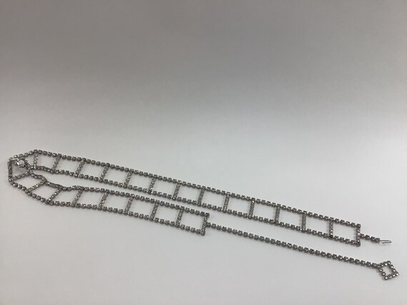 Clear Rhinestone Chain Belt Silver Tone Rectangle… - image 2